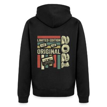 Vintage 2021 - Retro Geburtstagsspruch 2021 - Unisex Premium Bio Zip Hoodie - Schwarz - Hinten - Nico (187cm)