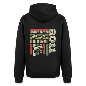 Millésime 2011 - Citation d’anniversaire rétro 2011 - Veste à capuche bio Premium Unisexe - noir - Dos - Nico (187cm)