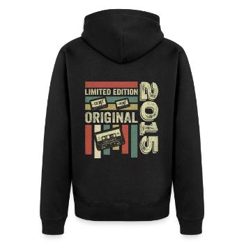 Millésime 2015 - Citation d’anniversaire rétro 2015 - Veste à capuche bio Premium Unisexe - noir - Dos - Nico (187cm)