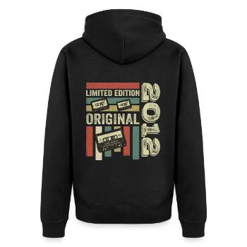 Millésime 2012 - Citation d’anniversaire rétro 2012 - Veste à capuche bio Premium Unisexe - noir - Dos - Nico (187cm)