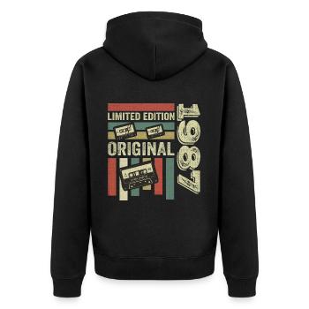Millésime 1987 - citation d’anniversaire rétro 1987 - Veste à capuche bio Premium Unisexe - noir - Dos - Nico (187cm)
