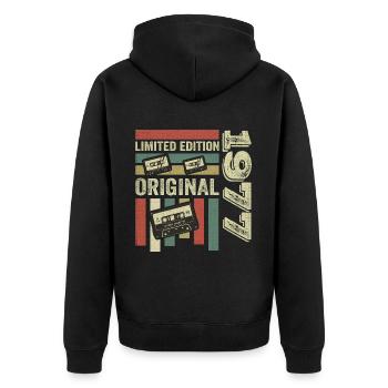 Vintage 1977 - Retro Geburtstagsspruch 1977 - Unisex Premium Bio Zip Hoodie - Schwarz - Hinten - Nico (187cm)