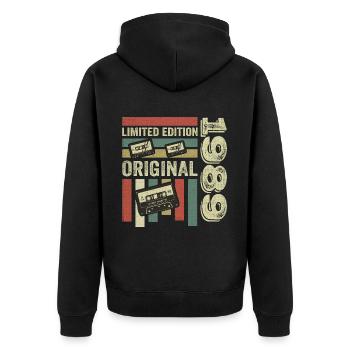 Millésime 1989 - citation d’anniversaire rétro 1989 - Veste à capuche bio Premium Unisexe - noir - Dos - Nico (187cm)