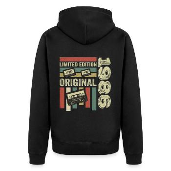 Millésime 1986 - citation d’anniversaire rétro 1986 - Veste à capuche bio Premium Unisexe - noir - Dos - Nico (187cm)