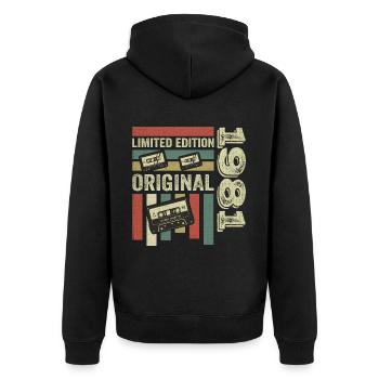 Millésime 1981 - citation d’anniversaire rétro 1981 - Veste à capuche bio Premium Unisexe - noir - Dos - Nico (187cm)
