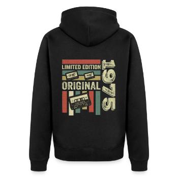 Vintage 1975 - Retro Geburtstagsspruch 1975 - Unisex Premium Bio Zip Hoodie - Schwarz - Hinten - Nico (187cm)