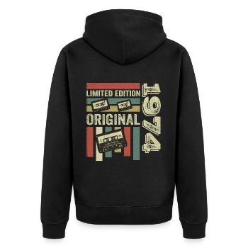 Millésime 1974 - citation d’anniversaire rétro 1974 - Veste à capuche bio Premium Unisexe - noir - Dos - Nico (187cm)