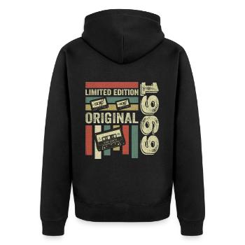 Millésime 1969 - citation d’anniversaire rétro 1969 - Veste à capuche bio Premium Unisexe - noir - Dos - Nico (187cm)