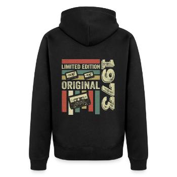 Vintage 1973 - Retro Geburtstagsspruch 1973 - Unisex Premium Bio Zip Hoodie - Schwarz - Hinten - Nico (187cm)