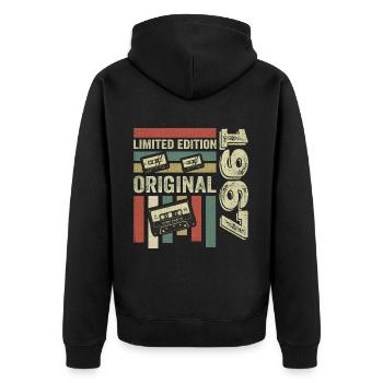 Millésime 1967 - rétro anniversaire disant 1967 - Veste à capuche bio Premium Unisexe - noir - Dos - Nico (187cm)