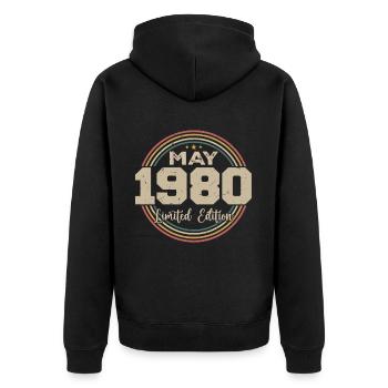 Mai 1980 Vintage Nées En Mai 1980 Anniversaire - Veste à capuche bio Premium Unisexe - noir - Dos - Nico (187cm)