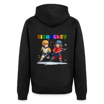 Eishockey Fan Kinder Schlittschuhe Geschenk - Unisex Premium Bio Zip Hoodie - Schwarz - Hinten - Nico (187cm)