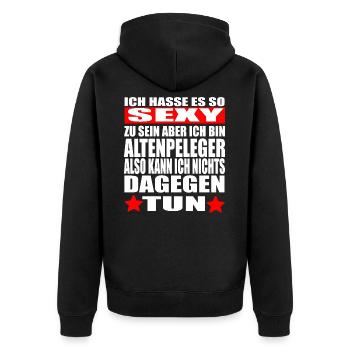 Altenpflege Altenpflege Altenpflege Altenpflege - Unisex Premium Bio Zip Hoodie - Schwarz - Hinten - Nico (187cm)