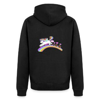 Einhorn - Regenbogen - Unicorn Poop - Unisex Premium Bio Zip Hoodie - Schwarz - Hinten - Nico (187cm)