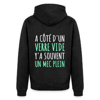 Humour à côté d' un verre vide cadeau jeu de mots - Veste à capuche bio Premium Unisexe - noir - Dos - Nico (187cm)