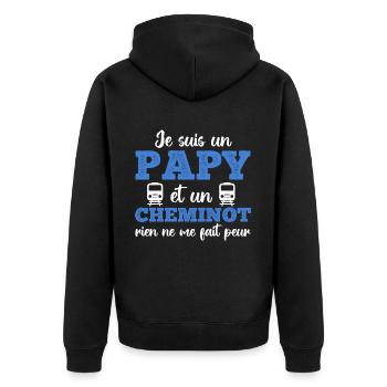 Je suis un papy cheminot humour train cadeau - Veste à capuche bio Premium Unisexe - noir - Dos - Nico (187cm)