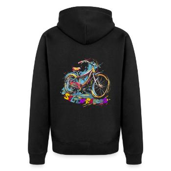 Selten Radlos Radfahrer - Unisex Premium Bio Zip Hoodie - Schwarz - Hinten - Nico (187cm)
