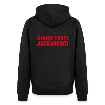 SIAMO TUTTI ANTIFASCHISTISCH! 🏴 - Unisex Premium Bio Zip Hoodie - Schwarz - Hinten - Nico (187cm)