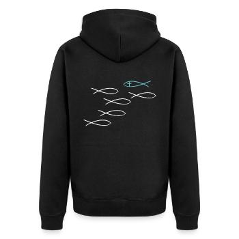 Christ Fisch - Unisex Premium Bio Zip Hoodie - Schwarz - Hinten - Nico (187cm)