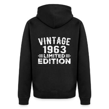 Year of birth 1963 Year of birth 1963 vintage - Unisex Premium Organic Zip Hoodie - black - Back - Nico (187cm)