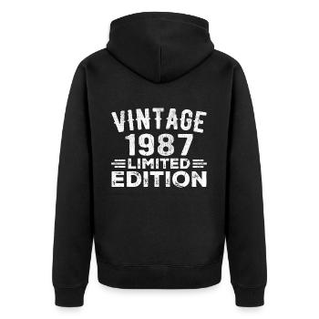 Baujahr 1987 Geburtsjahr Geburtstag 1987 vintage - Unisex Premium Bio Zip Hoodie - Schwarz - Hinten - Nico (187cm)