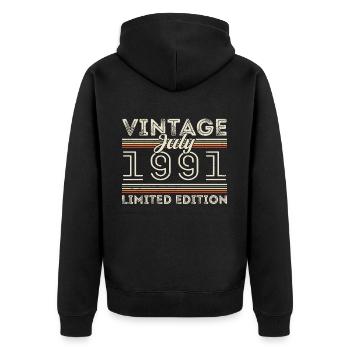 Juli 1991 Juli Geburtstagsgeschenk Juli 1991 - Unisex Premium Bio Zip Hoodie - Schwarz - Hinten - Nico (187cm)