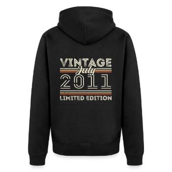 Juli 2011 Juli Geburtstagsgeschenk Juli 2011 - Unisex Premium Bio Zip Hoodie - Schwarz - Hinten - Nico (187cm)
