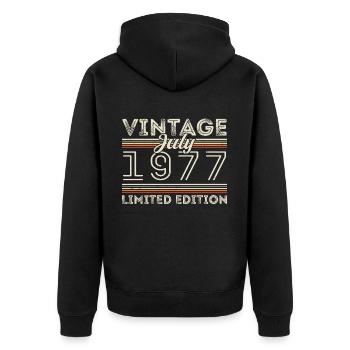 Juillet 1977 Juillet Cadeau d’anniversaire Juillet 1977 - Veste à capuche bio Premium Unisexe - noir - Dos - Nico (187cm)