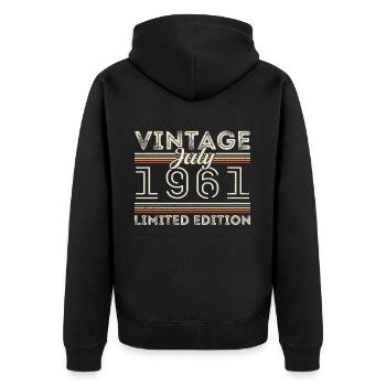 Juli 1961 Juli Geburtstagsgeschenk Juli 1961 - Unisex Premium Bio Zip Hoodie - Schwarz - Hinten - Nico (187cm)
