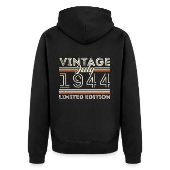 Juli 1944 Juli Geburtstagsgeschenk Juli 1944 - Unisex Premium Bio Zip Hoodie - Schwarz - Hinten - Nico (187cm)
