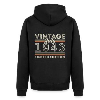 Juli 1943 Juli Geburtstagsgeschenk Juli 1943 - Unisex Premium Bio Zip Hoodie - Schwarz - Hinten - Nico (187cm)
