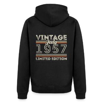 Juli 1957 Juli Geburtstagsgeschenk Juli 1957 - Unisex Premium Bio Zip Hoodie - Schwarz - Hinten - Nico (187cm)