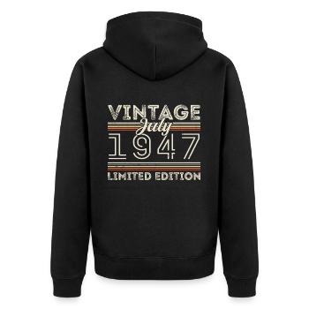 Juli 1947 Juli Geburtstagsgeschenk Juli 1947 - Unisex Premium Bio Zip Hoodie - Schwarz - Hinten - Nico (187cm)