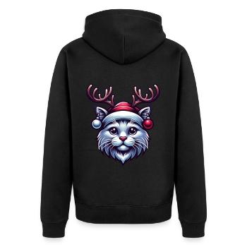 Katze Rentier Geweih - Unisex Premium Bio Zip Hoodie - Schwarz - Hinten - Nico (187cm)