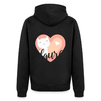 Laura Nom Prénom Chaton - Veste à capuche bio Premium Unisexe - noir - Dos - Nico (187cm)