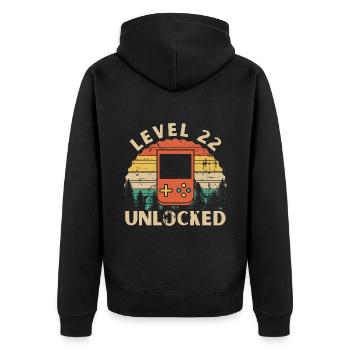 Level 22 freigeschaltet - Unisex Premium Bio Zip Hoodie - Schwarz - Hinten - Nico (187cm)