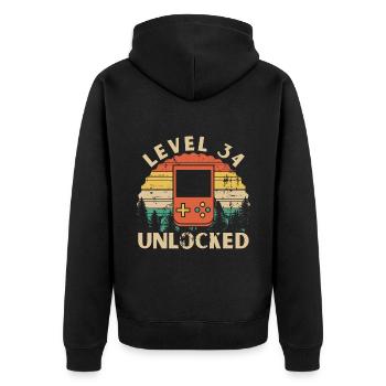 Level 34 Unlocked - Unisex Premium Organic Zip Hoodie - black - Back - Nico (187cm)