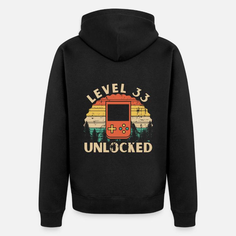 Stufe 33 freigeschaltet - Unisex Premium Bio Zip Hoodie - Schwarz