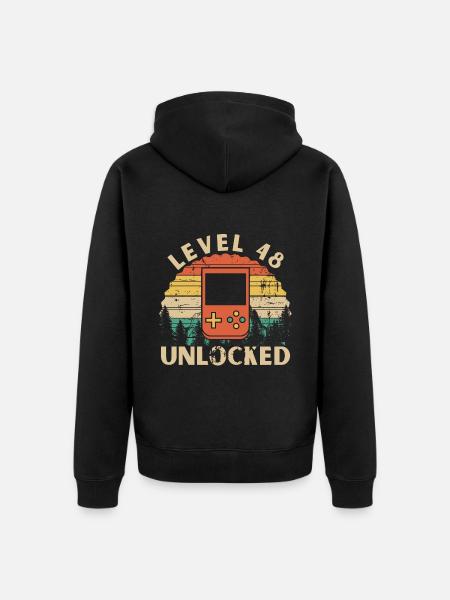Level 48 Unlocked - Unisex Premium Organic Zip Hoodie - black
