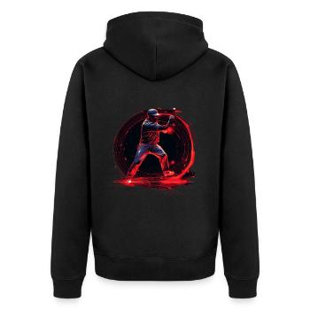 Baseball pitcher in red neon sign, pop art - Unisex Premium Organic Zip Hoodie - black - Back - Nico (187cm)