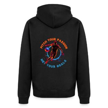 Neon football match, motivational quote - Unisex Premium Organic Zip Hoodie - black - Back - Nico (187cm)
