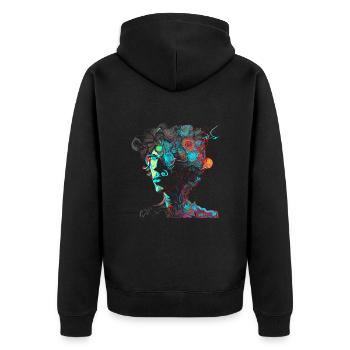 Psychedelisches Artwork, Brille - Open Mind - Unisex Premium Bio Zip Hoodie - Schwarz - Hinten - Nico (187cm)
