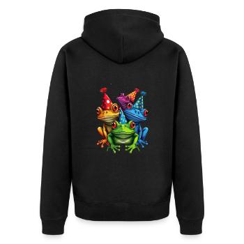 Motif de grenouille coloré cool - 3 grenouilles de fête - Veste à capuche bio Premium Unisexe - noir - Dos - Nico (187cm)