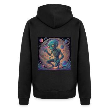 The fascinating alien in the colorful cosmos - Unisex Premium Organic Zip Hoodie - black - Back - Nico (187cm)