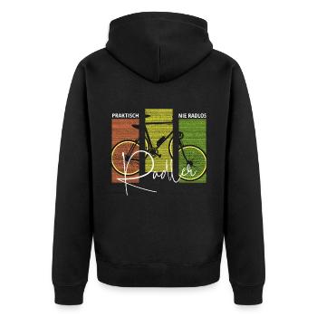 praktisch nie radlos Radlershirt Radler Spruch Rad - Unisex Premium Bio Zip Hoodie - Schwarz - Hinten - Nico (187cm)