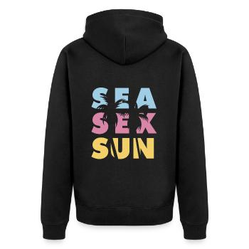 Design Sea S*x Sun Summer Vibe - Unisex Premium Bio Zip Hoodie - Schwarz - Hinten - Nico (187cm)