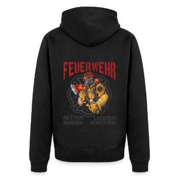 Feuerwehr Retten Löschen Bergen Schützen - Unisex Premium Bio Zip Hoodie - Schwarz - Hinten - Nico (187cm)