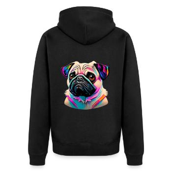 Mops Kopf Pug Graffiti - Unisex Premium Bio Zip Hoodie - Schwarz - Hinten - Nico (187cm)