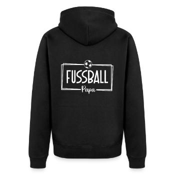 Fussball Papa weiß - Unisex Premium Bio Zip Hoodie - Schwarz - Hinten - Nico (187cm)
