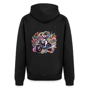 Biker puppy: On tour through the land of flowers - Unisex Premium Organic Zip Hoodie - black - Back - Nico (187cm)